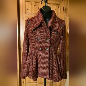Free People Red and Black Pea Coat